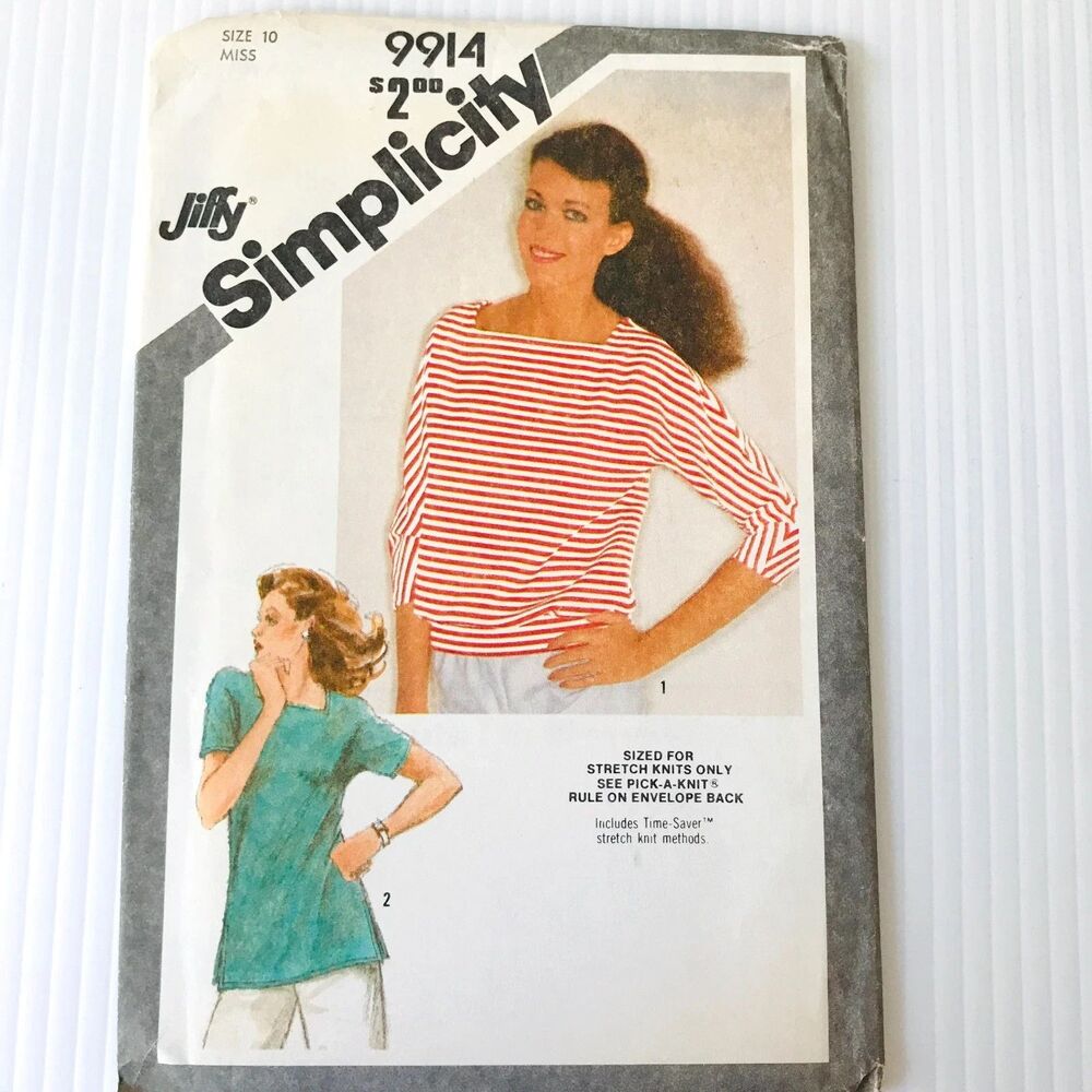 Vintage Simplicity Sewing Pattern 9914 Misses Pullover Top  Stretch Knit Sz 10